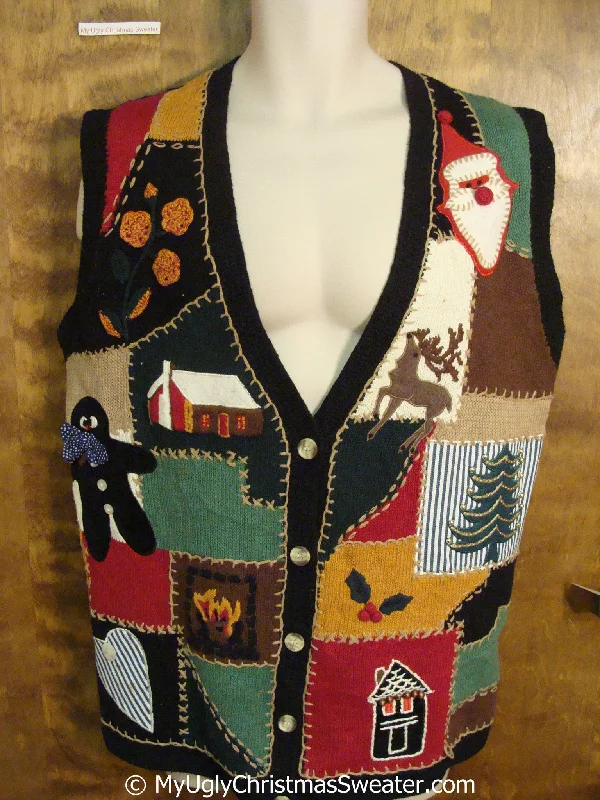 Christmas Fireplace Mantel Cheap 80s Patchwork Christmas Sweater Vest