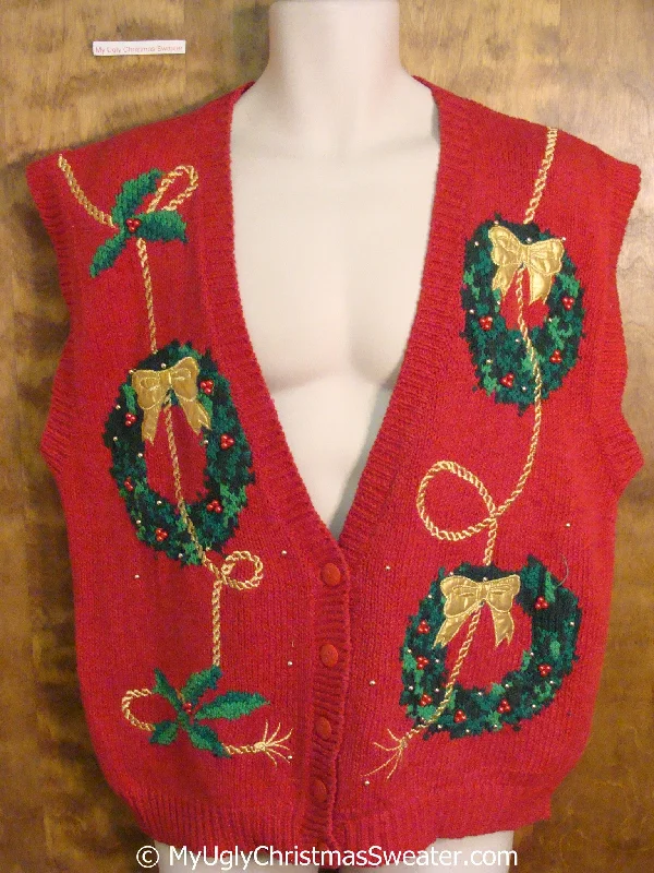 Christmas Home-Baked Goodies Cheap 80s Wreath Themed Christmas Sweater Vest
