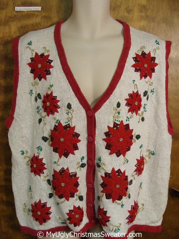 Holiday Treats Cheap Big Size Poinsettia Themed Xmas Sweater Vest
