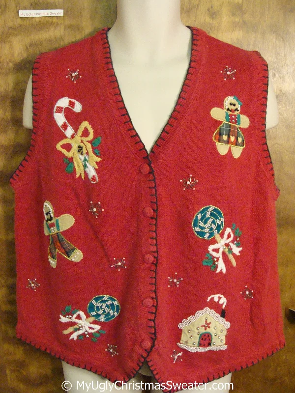 Santa Claus Cheap Christmas Sweater Vest with Gingerbread Men
