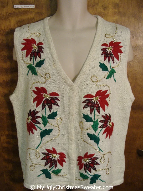 Christmas Icy Wonderland Cheap Christmas Sweater Vest with Poinsettias