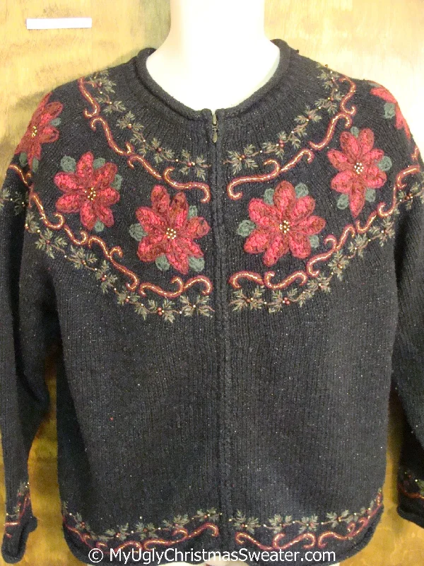Christmas Magical Traditions Cheap Horrible 2sided Ugly Christmas Sweater with Poinsettias Christmas Magical Traditions Cheap Horrible 2sided Ugly Christmas Sweater with Poinsettias