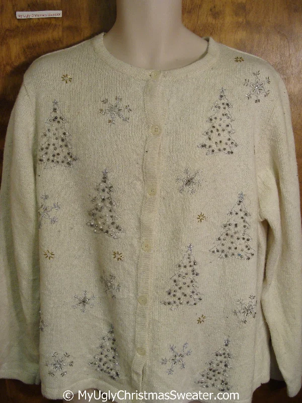 Christmas Storytelling Around Fire Cheap Ivory Ugly Christmas Sweater with Bling Trees Christmas Storytelling Around Fire Cheap Ivory Ugly Christmas Sweater with Bling Trees