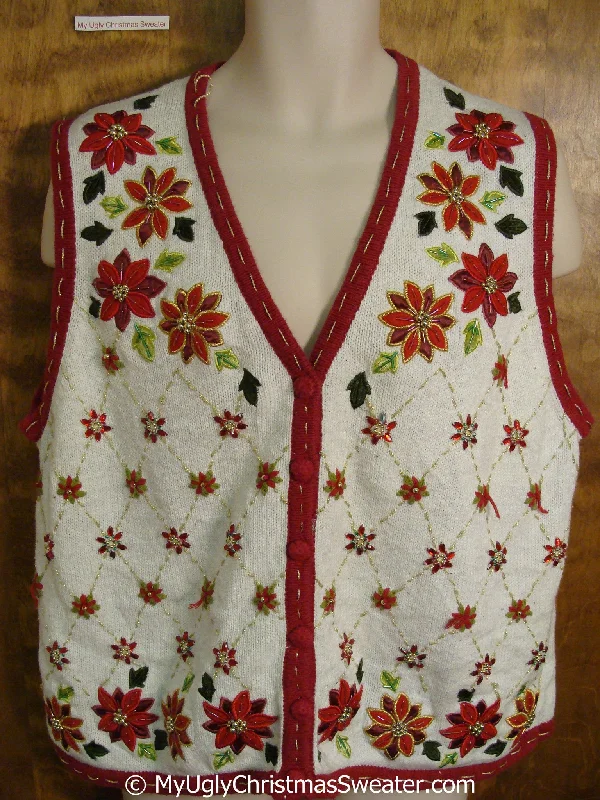 Christmas Home-Baked Goodies Cheap Poinsettia Bling Ugly Christmas Sweater Vest