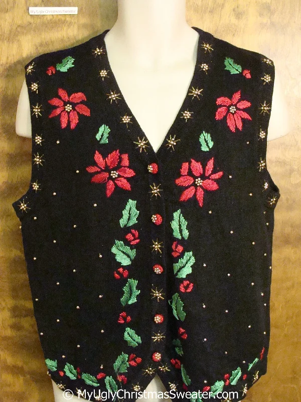 Christmas Festive Wonderland Cheap Poinsettias and Ivy Themed Christmas Sweater Vest Christmas Festive Wonderland Cheap Poinsettias and Ivy Themed Christmas Sweater Vest