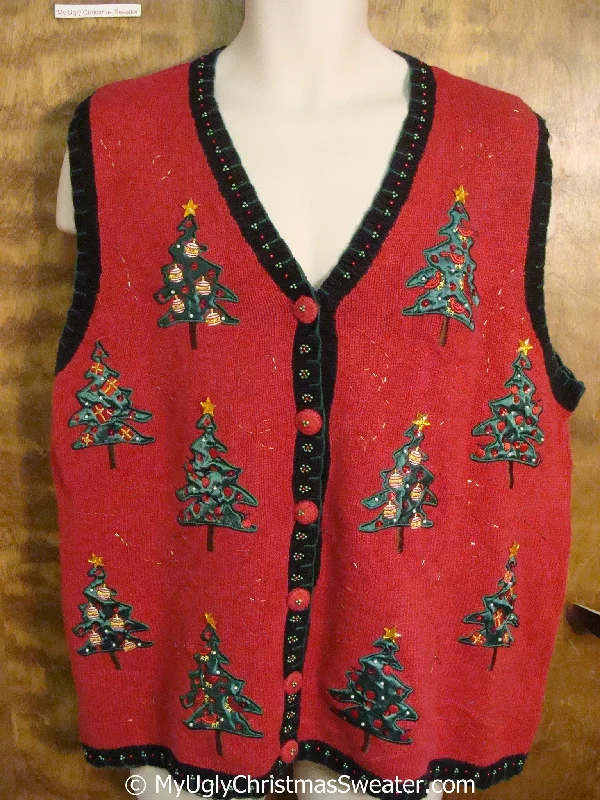 Christmas Stockings Cheap Red and Green Christmas Sweater Vest with Trees