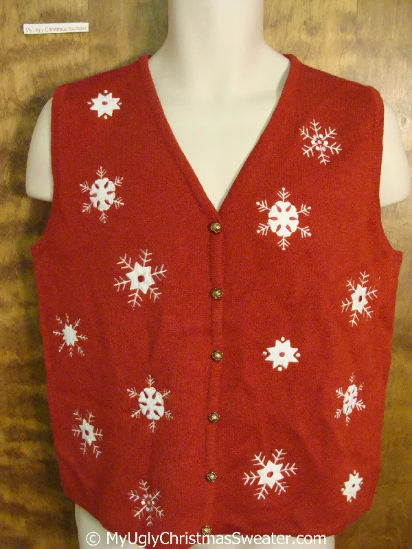 Christmas Music Cheap Red Christmas Sweater Vest with Snowflakes