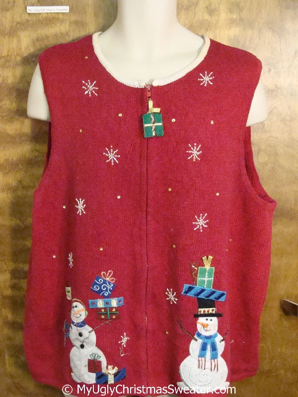 Christmas Frosted Christmas Trees Cheap Red Christmas Sweater Vest with Snowmen