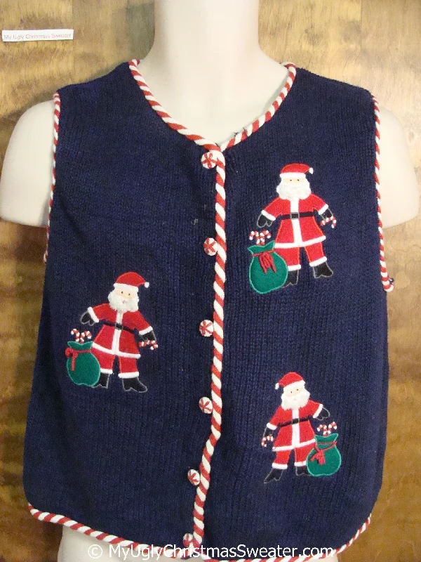 Christmas Hot Chocolate Cheap Santa Christmas Sweater Vest with Candycane Trim