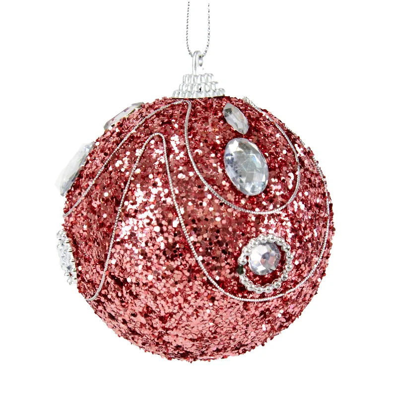Christmas Sparkly Fairy Lights Christmas Bauble Hanging Decor, Pink - 8cm