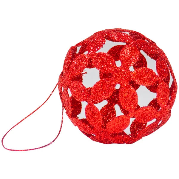 Holiday Lights Christmas Wire Ball Ornament, Flower Design- 7cm