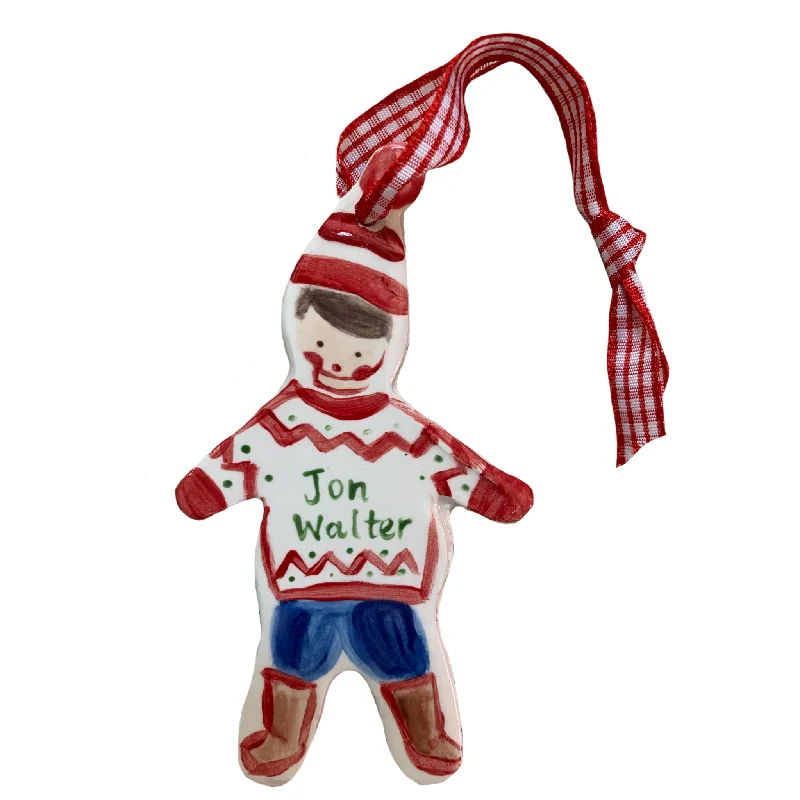 Christmas Dreamy Snowfall Christmas Boy ornament - Red Sweater Blue Pants