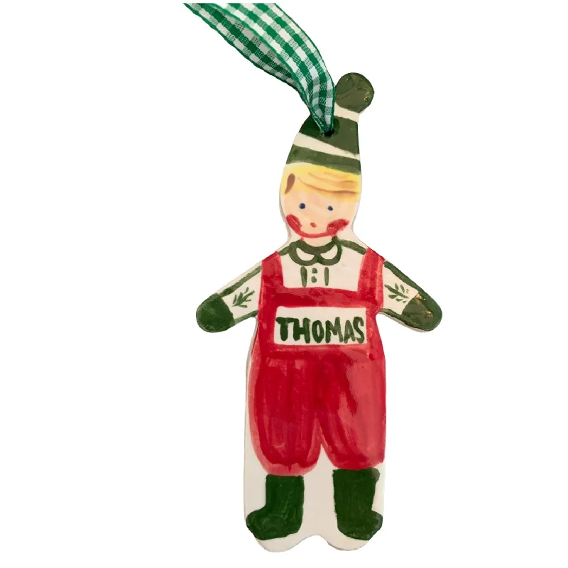Christmas Star Christmas Boy Ornament - Red Overalls