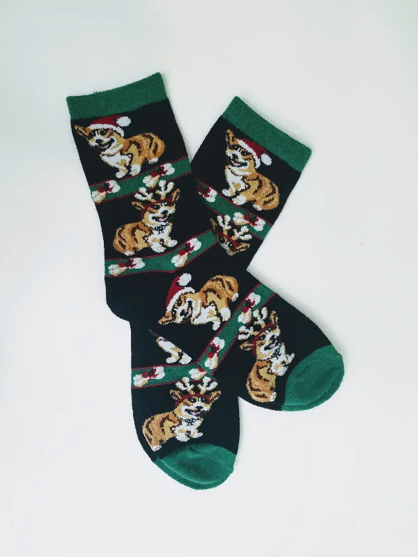 Christmas Holiday Street Decorations Christmas Corgi Dog Crew Socks