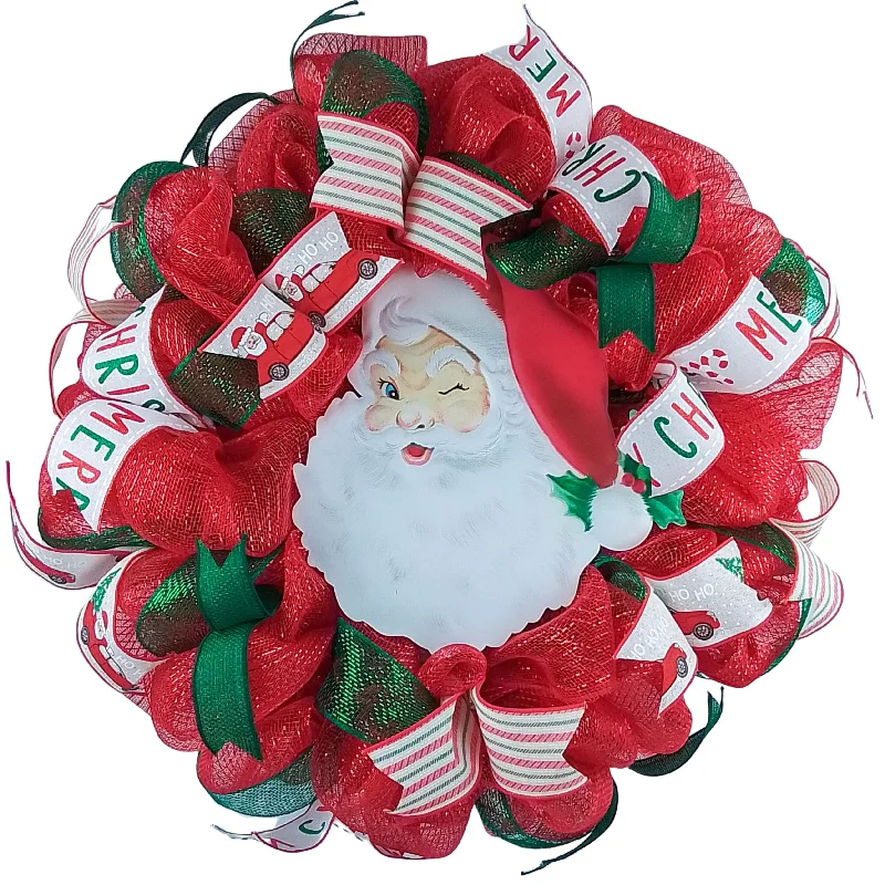 Christmas Stockings Christmas Deco Mesh Wreath, Santa Claus Themed Decoration