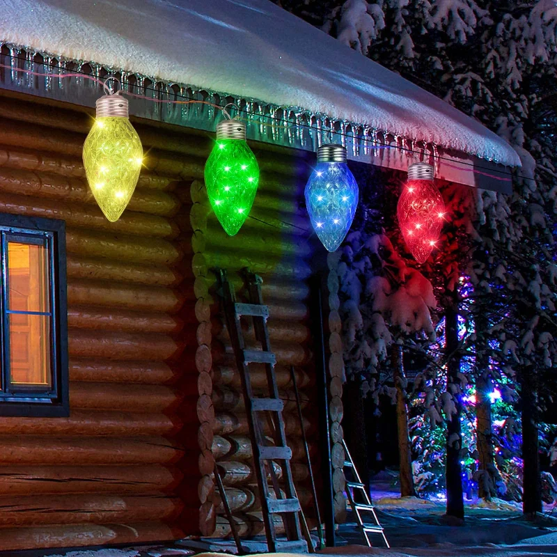Christmas Winter Scenery Christmas Jumbo C9 Strawberry LED String Lights on Black Wire, Twinkling