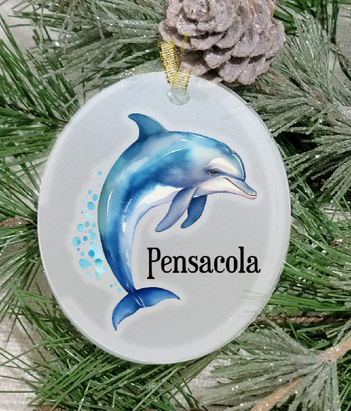 Christmas Tree Christmas Ornament, AQU, Dolphin, Frosted Acrylic, name drop available