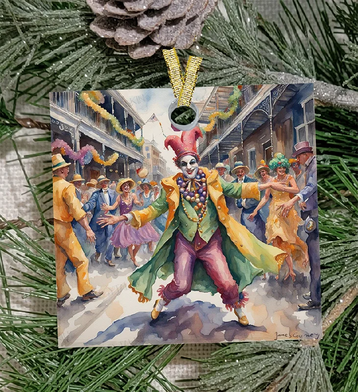 Santa Claus Christmas Ornament, Mardi Gras, Frosted Acrylic, Jester