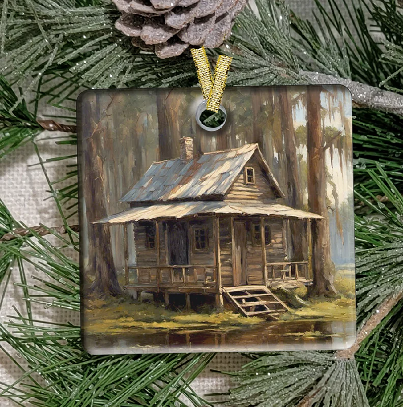 Christmas Lights Christmas Ornament, Louisiana, Swamp cabin, Frosted Acrylic