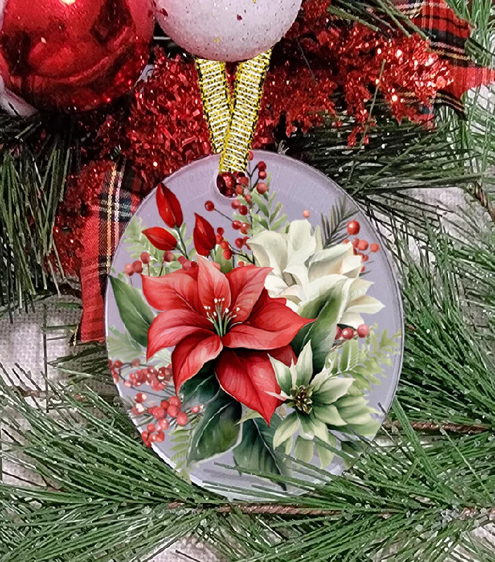 Christmas Nostalgic Festive Times Christmas Ornament, Flower, Poinsettia, Frosted Acrylic