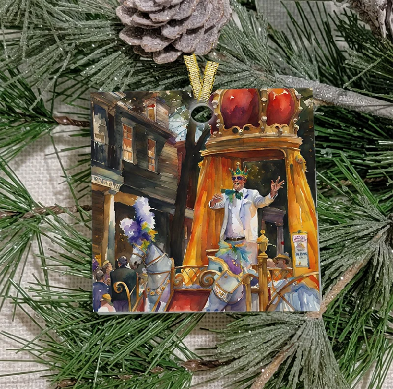 Christmas Spirit Christmas Ornament, Mardi Gras, Frosted Acrylic, King on float