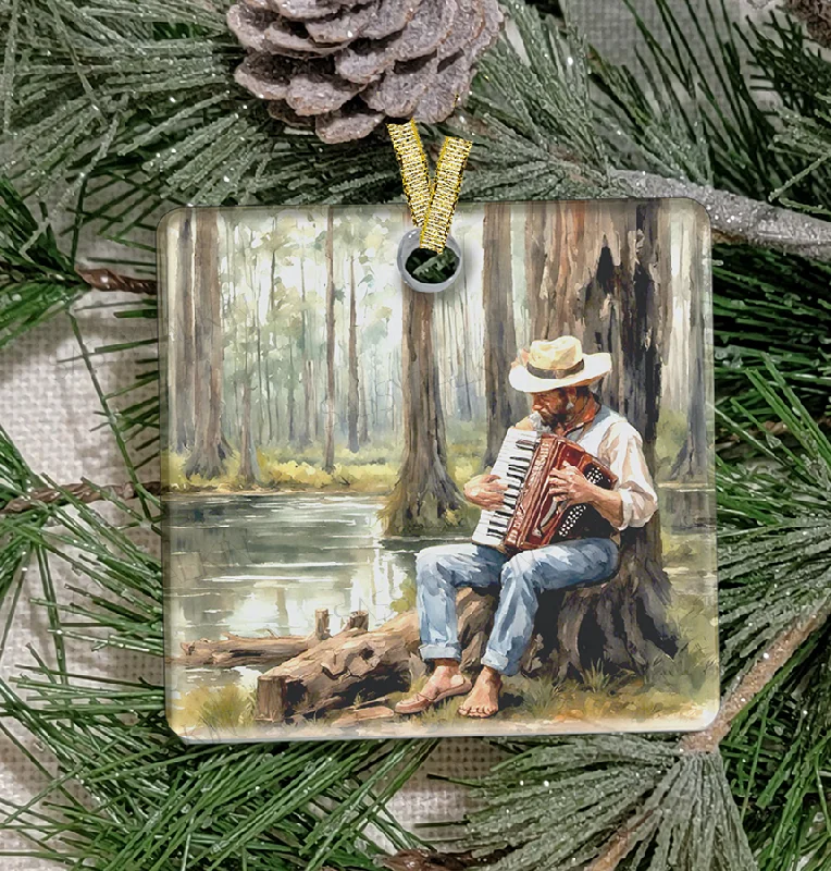 Holiday Season Christmas Ornament, Cajun, Frosted Acrylic, Cajun accordion player