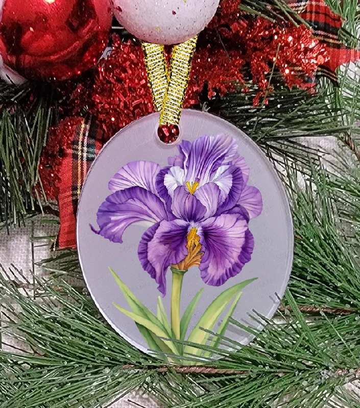 Christmas Twinkling Festive Lights Christmas Ornament, Flower, Iris, Frosted Acrylic