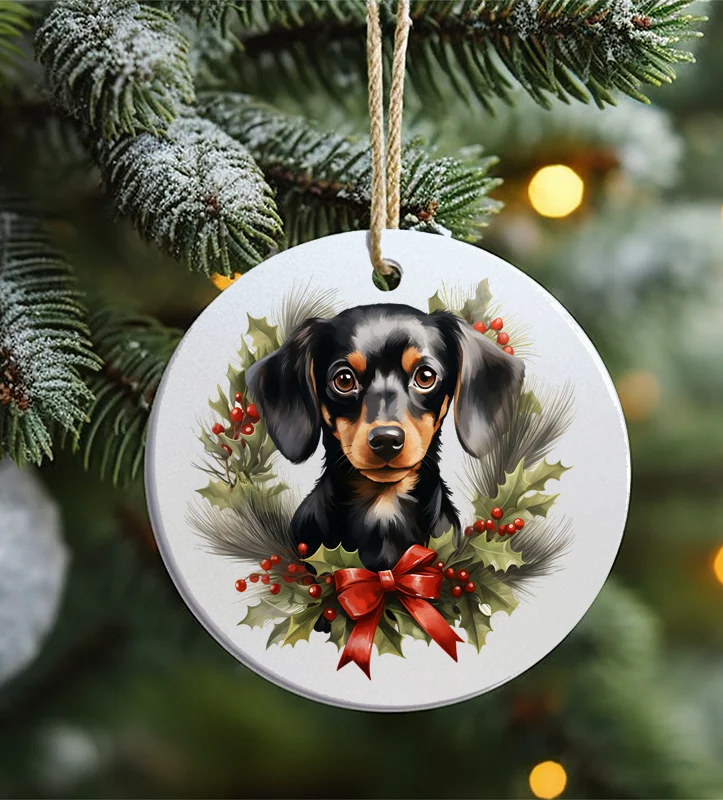 Christmas Pine Tree Christmas Ornament, Dog, Dachshund, Frosted Acrylic