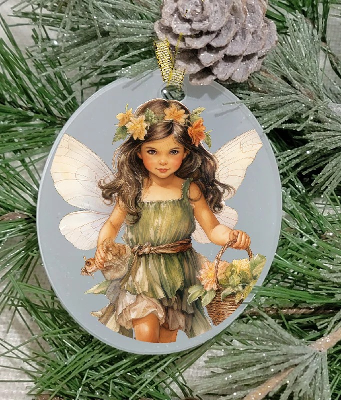 Christmas Magical Traditions Christmas Ornament, Fairy, Brunette Hair Fairy, Frosted Acrylic, Oval, name drop available