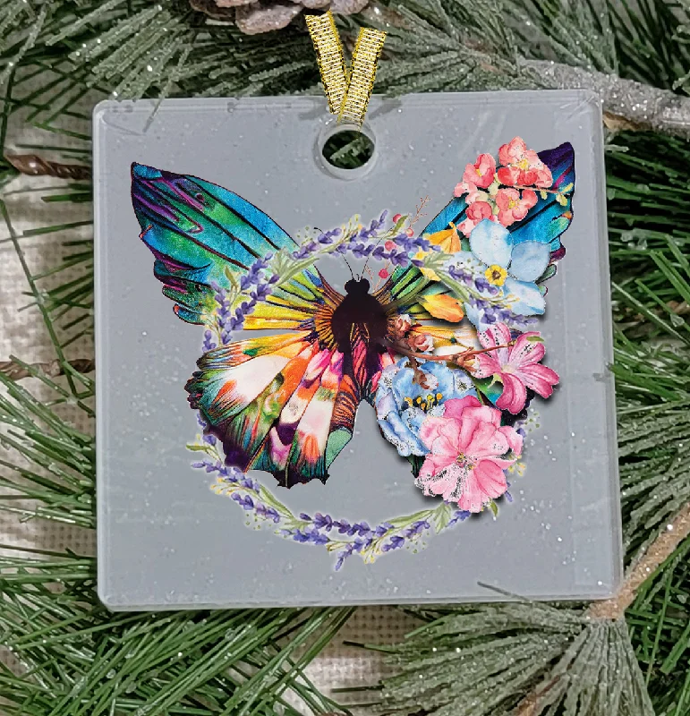 Christmas Enchanted Night Sky Christmas Ornament, Bug, Butterfly, Pastel wreath, Frosted Acrylic, name drop available