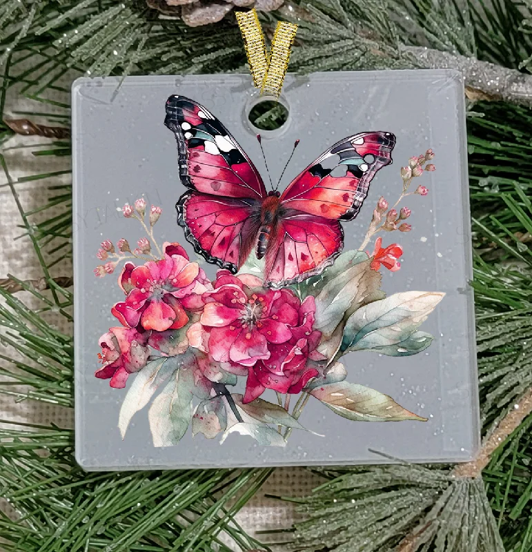 Christmas Glittery Star Decor Christmas Ornament, Bug, Pink Butterfly Frosted Acrylic, name drop available