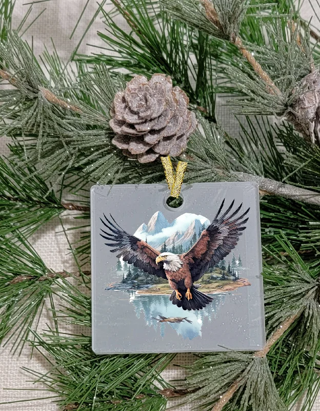 Christmas Traditional Holiday Feasts Christmas Ornament, Bird, Eagle flying, Frosted Acrylic, Square, name drop available