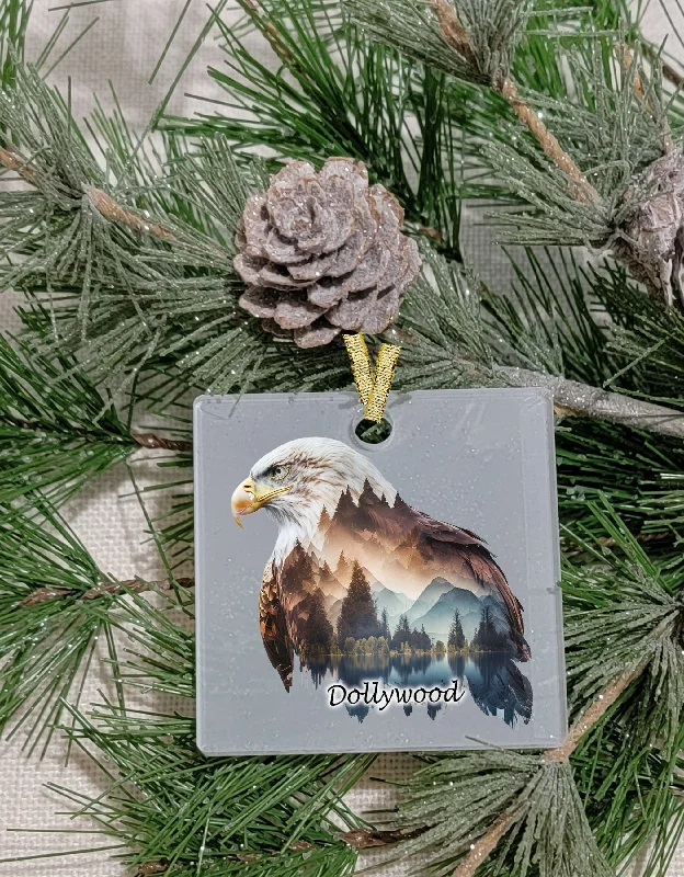 Christmas Festive Candle Arrangements Christmas Ornament, Bird, Frosted Acrylic, Eagle with mountains, name drop available