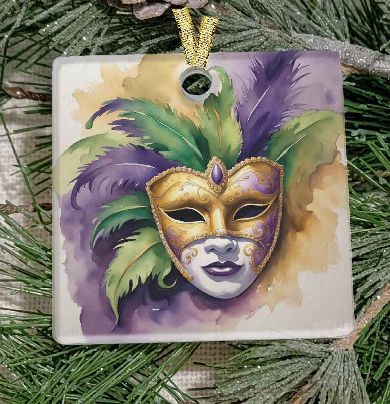 Christmas Shopping Christmas Ornament, New Orleans, Frosted Acrylic, Mardi Gras Mask Christmas Shopping Christmas Ornament, New Orleans, Frosted Acrylic, Mardi Gras Mask