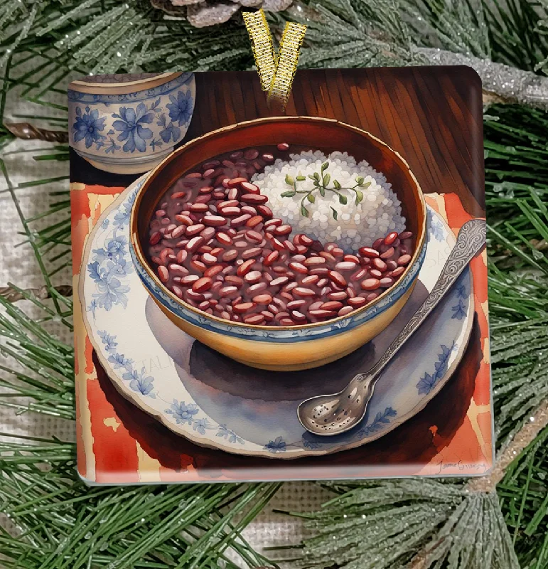 Holiday Cheer Christmas Ornament, New Orleans, Frosted Acrylic, Red Beans and rice