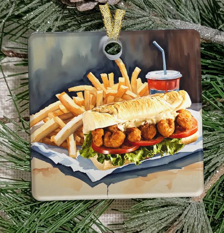 Christmas Ornaments Christmas Ornament, New Orleans, Frosted Acrylic, Shrimp poboy