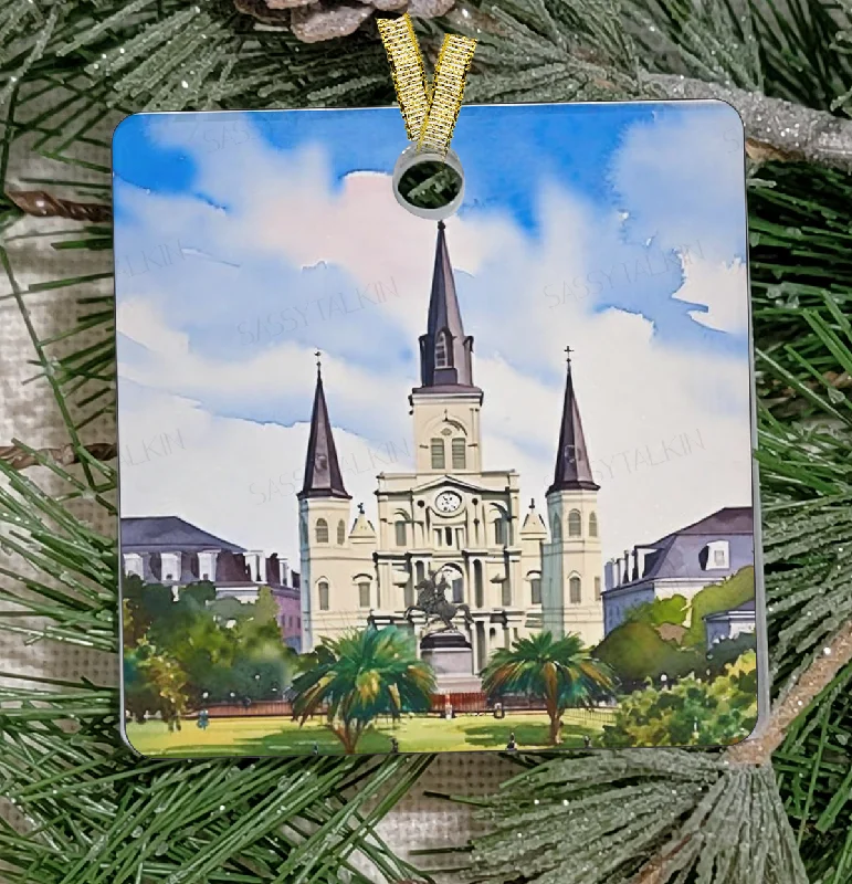Christmas Decor Christmas Ornament, New Orleans, Frosted Acrylic, St Louis Cathedral Christmas Decor Christmas Ornament, New Orleans, Frosted Acrylic, St Louis Cathedral