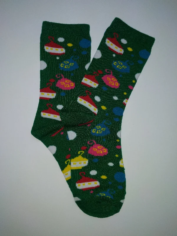 Christmas Frosted Christmas Trees Christmas Ornaments Green Crew Socks