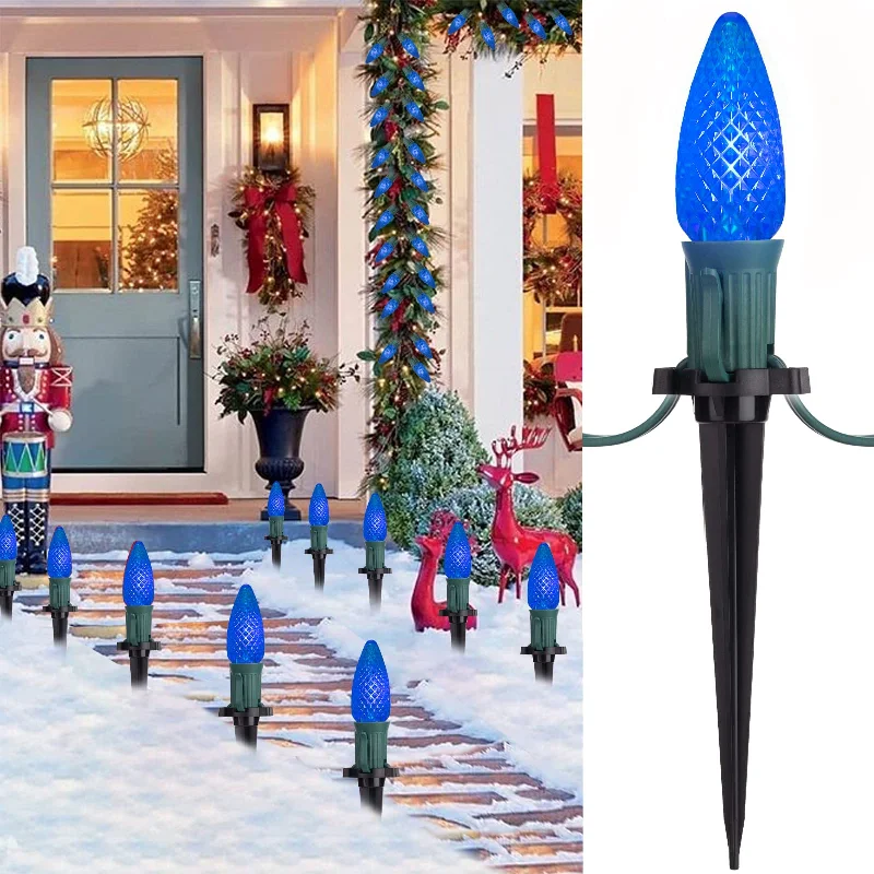 Christmas Nostalgic Festive Times Christmas Pathway Lights with C9 LED on Green Wire, Blue