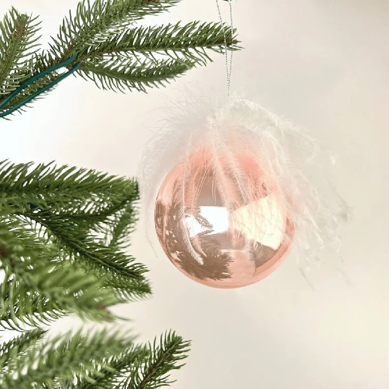 Christmas Magic Pink Ball Ornament With Feathers