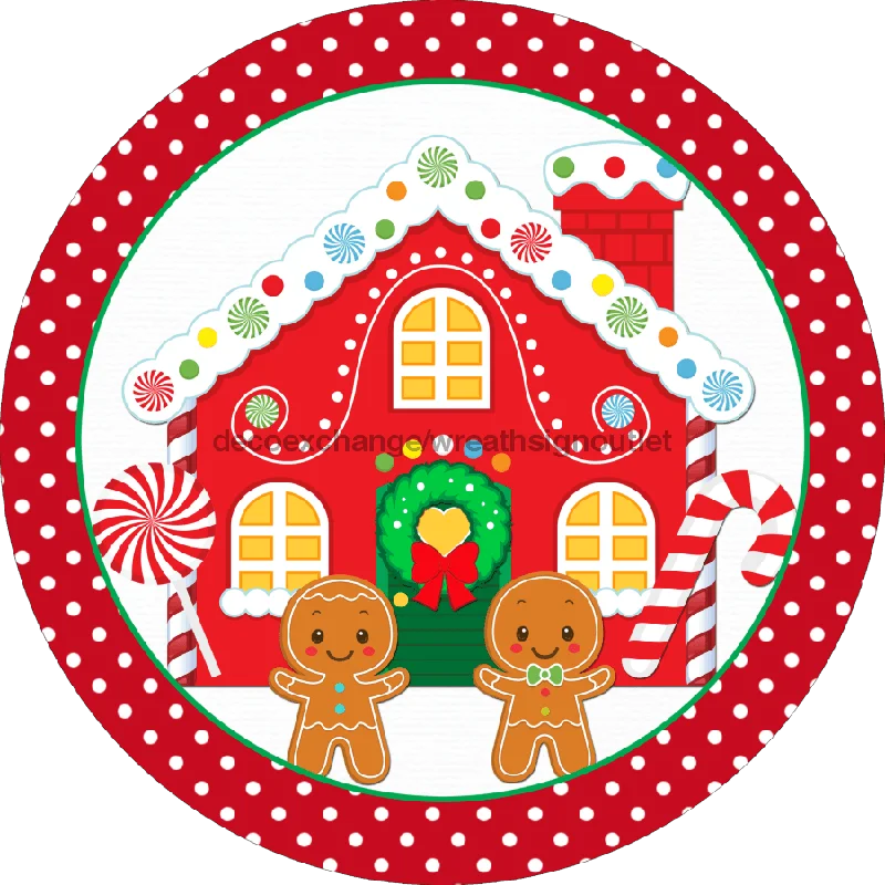 Christmas Fireplace Christmas Sign, Gingerbread, 10" Round,  VINYL-DECOE-116, Sign For Wreath, 10" Vinyl Round