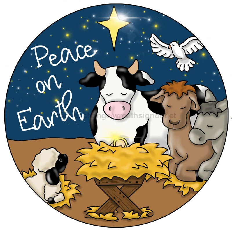 Christmas Sign, Peace on Earth Sign, Nativity Sign, Religious Christmas, wood sign, PCD-053-DH, 18" Door Hanger