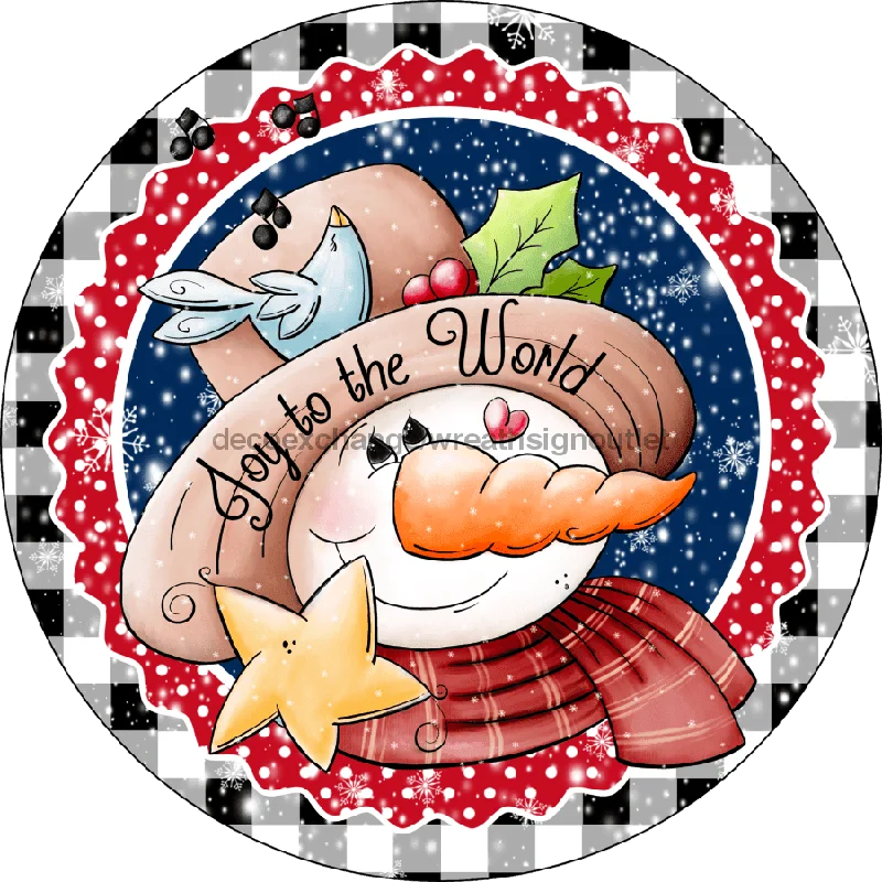Christmas Pinecones Christmas Sign, Red and White Joy Snowman, 10" Round,  VINYL-DECOE-130, Sign For Wreath, 10" Vinyl Round