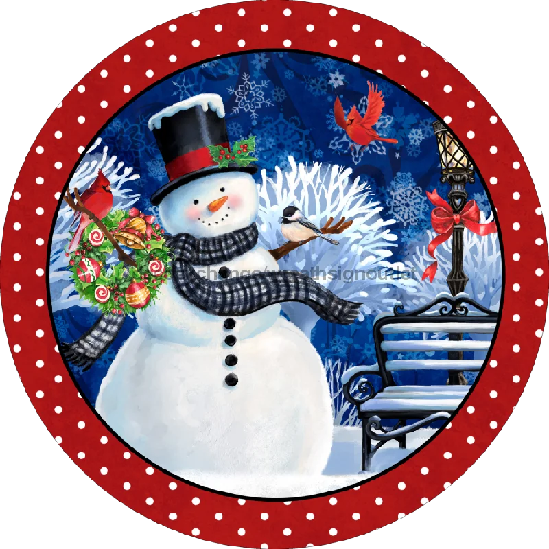 Christmas Ornaments Christmas Sign, Red and White Snowman, 10" Round,  VINYL-DECOE-125, Sign For Wreath, 10" Vinyl Round