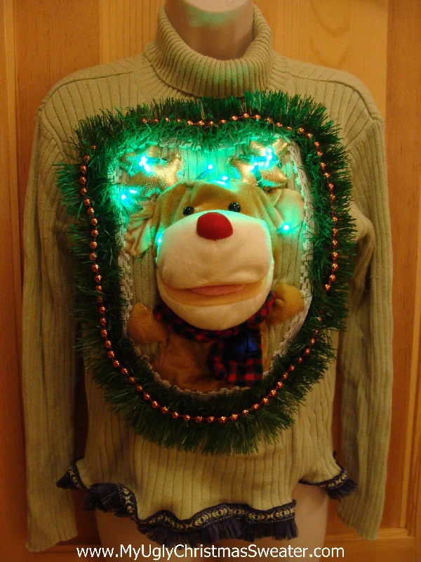 Christmas Sweater with 3D Light Up Reindeer