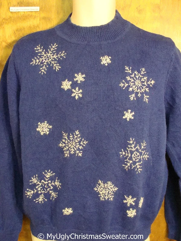 Christmas Gifts Classic Blue Ugly Christmas Sweater Pullover with Snowflakes