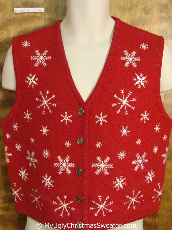 Christmas Magical Holiday Atmosphere Classic Red Christmas Sweater Vest with Snowflakes Christmas Magical Holiday Atmosphere Classic Red Christmas Sweater Vest with Snowflakes