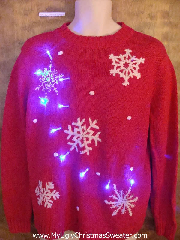 Christmas Holly Jolly Moments Classic Snowflakes Light Up Ugly Xmas Sweater