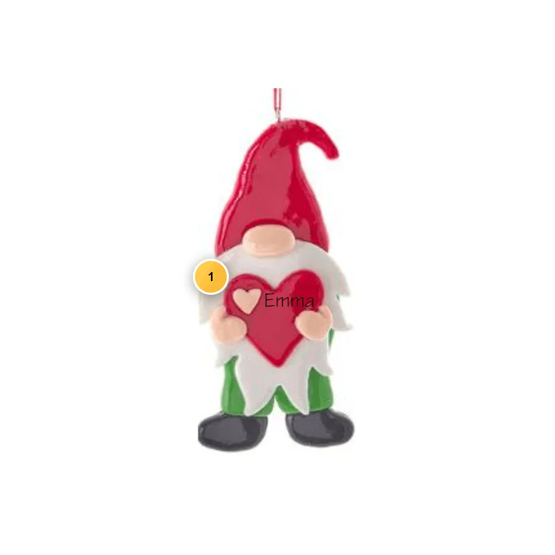 Christmas Snow Globe Decorations Claydough Gnome with Heart Personalized Ornament