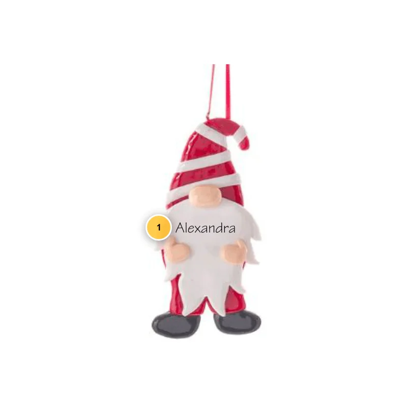 Christmas Snowy Mountains Claydough Gnome with Striped Hat Personalized Ornament
